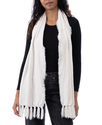 Womens Chenille Scarf Fringe Trim Ivory STYLE&CO $25 NWT