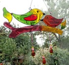 TWO BIRDS ON A BRANCH  SUN CATCHER 18 cm x 15 cm STAINED GLASS EFFECT