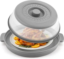 Microwave Splatter Cover for Food with Anti-Scald Base Mat,Large Plastic & Silic