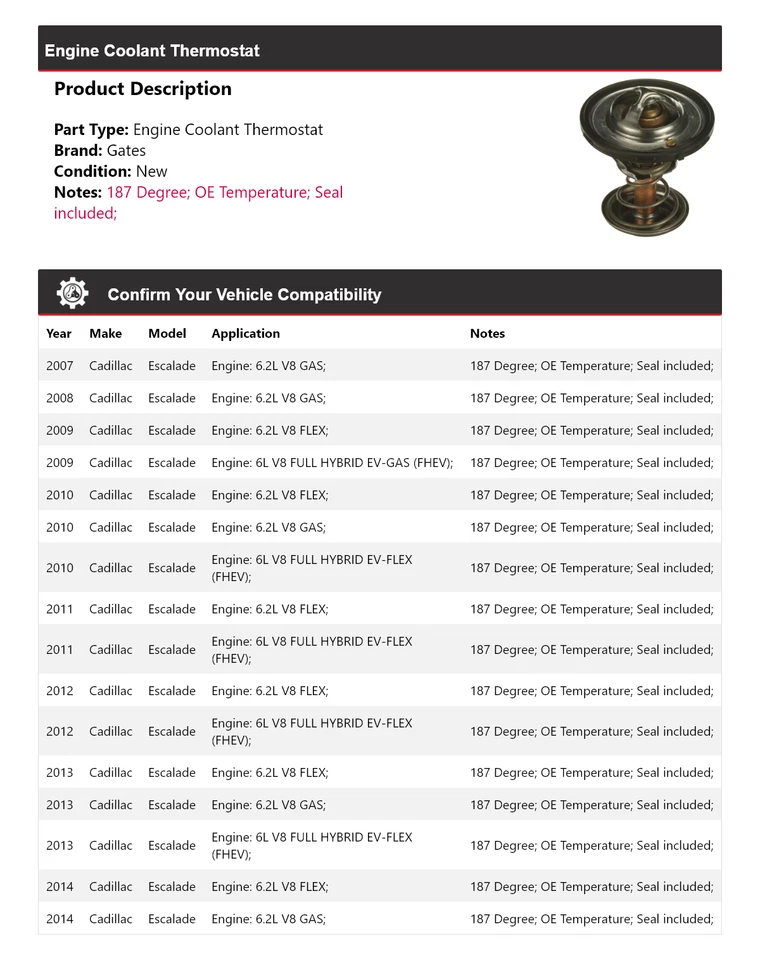 Puertas termostato refrigerante motor Cadillac Escalade 2007-2014 2008 2009 2010 Foto 2 de 4