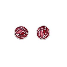 Sea Gems Rennie Mackintosh Glasgow Rose Enamel Round Stud Earrings