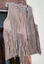 Vintage Brown Leather Fringed Vest Cowboy Size Small