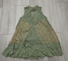 Free People Festival Boho Dress Cutout Back Gauzy Angel Lace Sz M Green