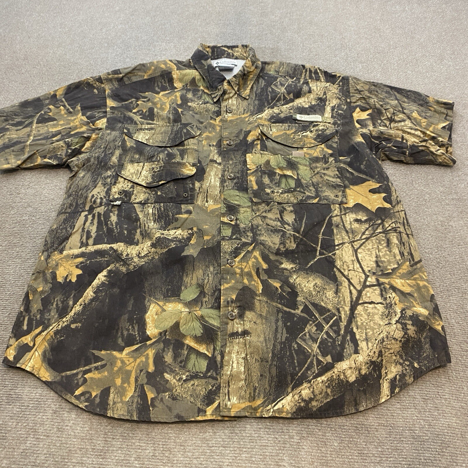 Vintage Columbia Camo Vented Shirt Hunting Men’s Size Medium Timberwolf Pocket