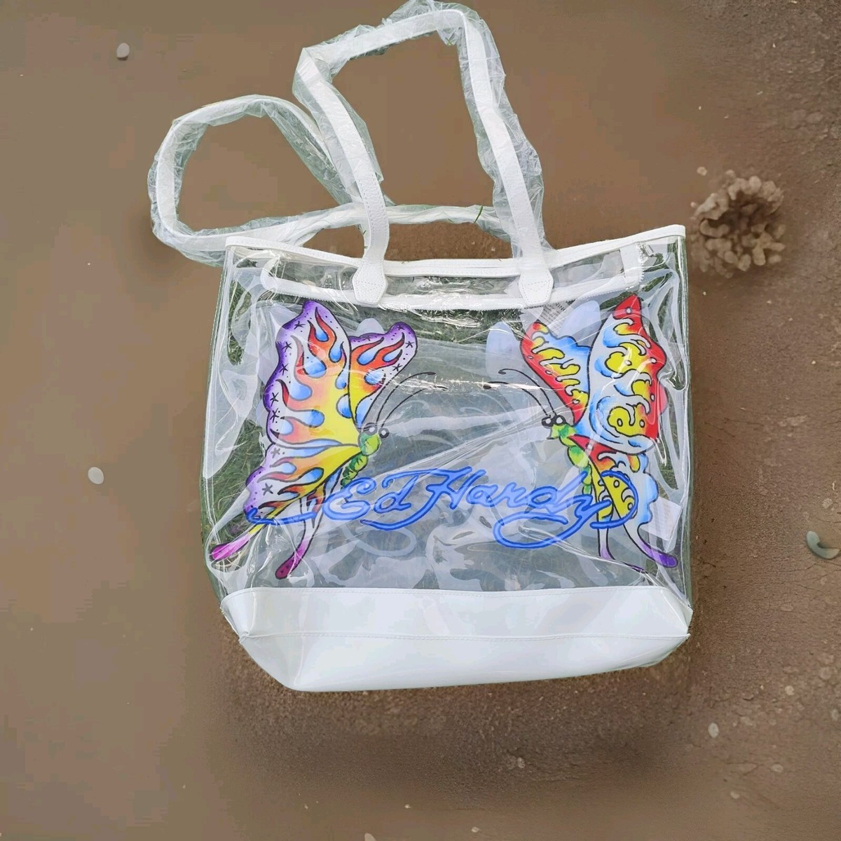 エドハーディバッグ Ed Hardy PVC Bag PURPLE BUTTERFLY Boho Shoulder Tote Purse