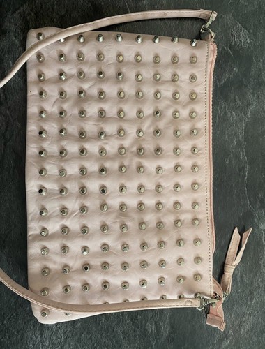 Women’s Pink Leather 135 Metal Studded Purse Shoulder Bag 12”x18” Inches - Picture 3 of 12