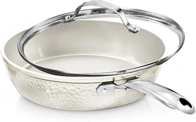 Gotham Steel Hammered Cream 10'' Ultra Ceramic Nonstick Fry Pan with Lid