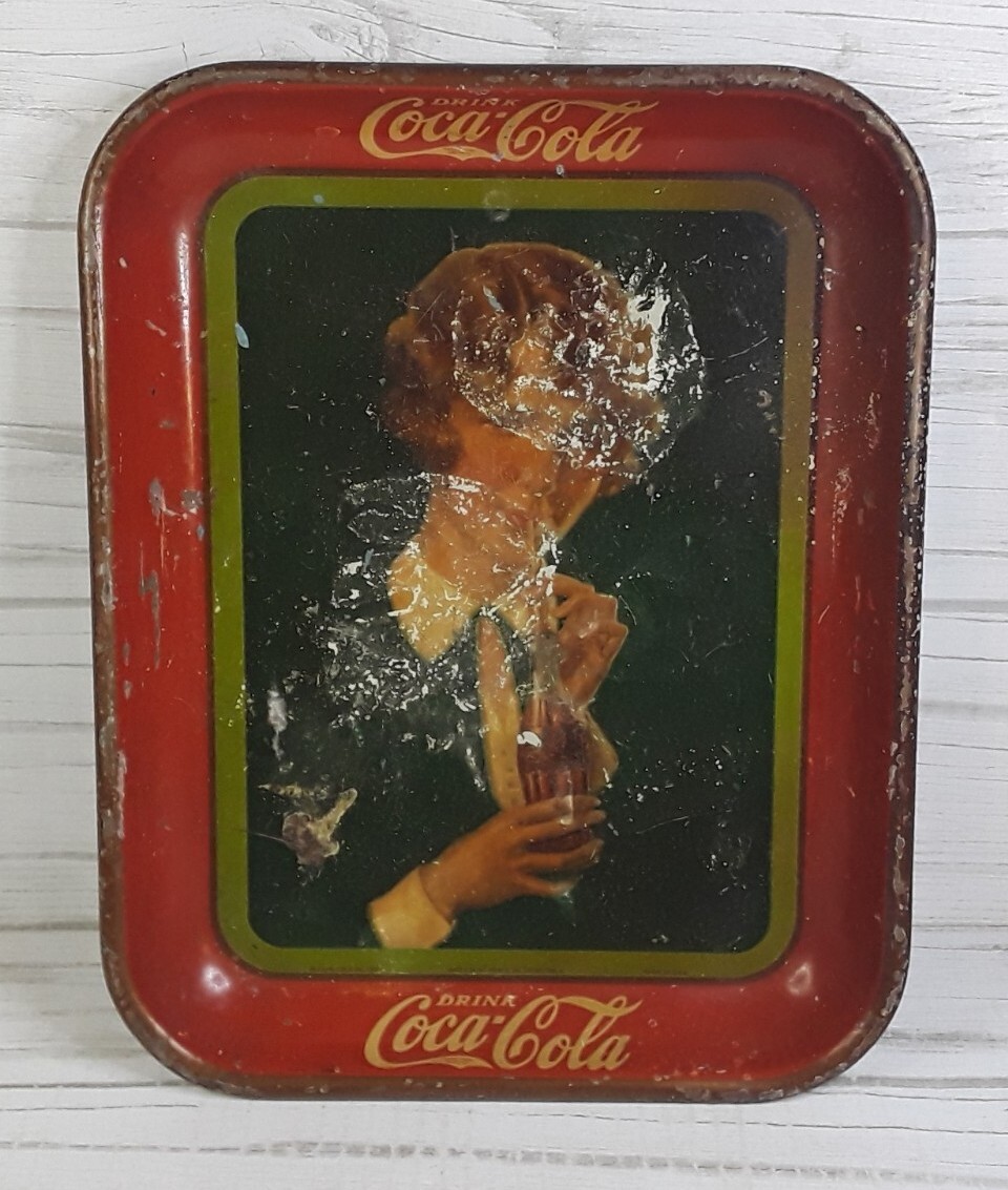 Vintage 1927 Coca Cola Metal Tray Distressed Woman Bob Haircut Drink Coke Bottle eBay