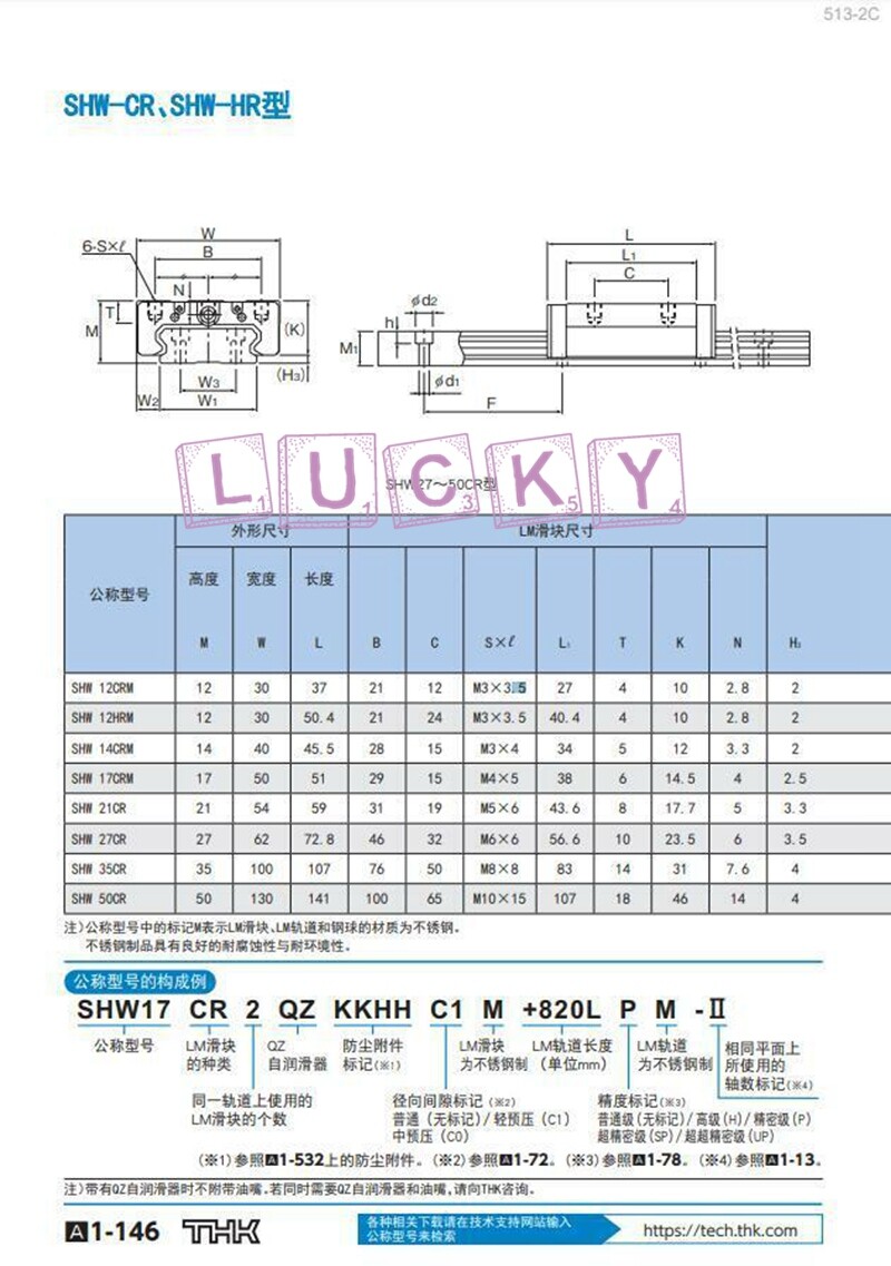 Shw12cr Shw12hr Shw14cr Shw17cr Shw21cr THK Linear Guides Rail Bearing