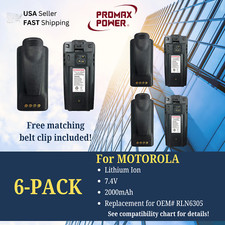 6x Replacement Batteries for Motorola Radios CP110, RLN6305 2000mAh Li-Ion
