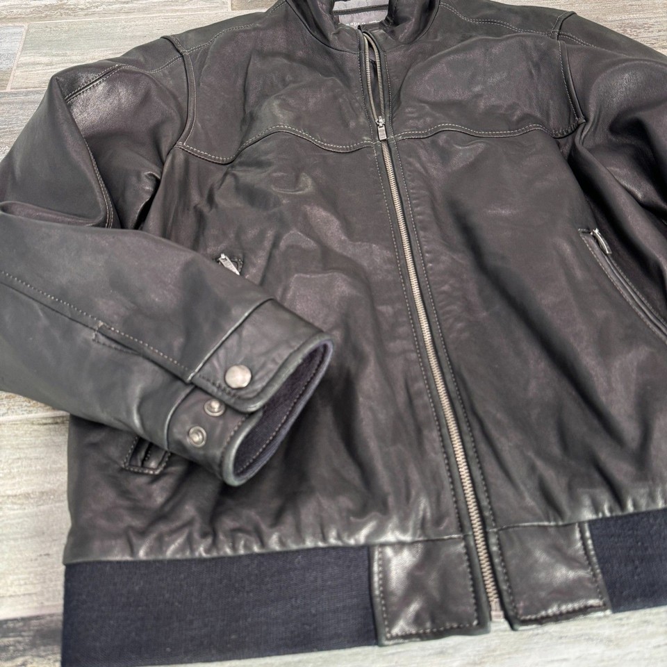 Genuine Mens Black Leather Jacket Apt 9 Bomber Soft Lambskin Warm