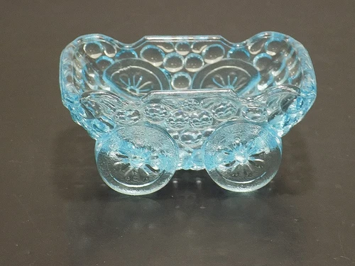 Adams EAPG Thousand Eye Sky Blue Glass 3-1/2" Cart Wagon Open Salt