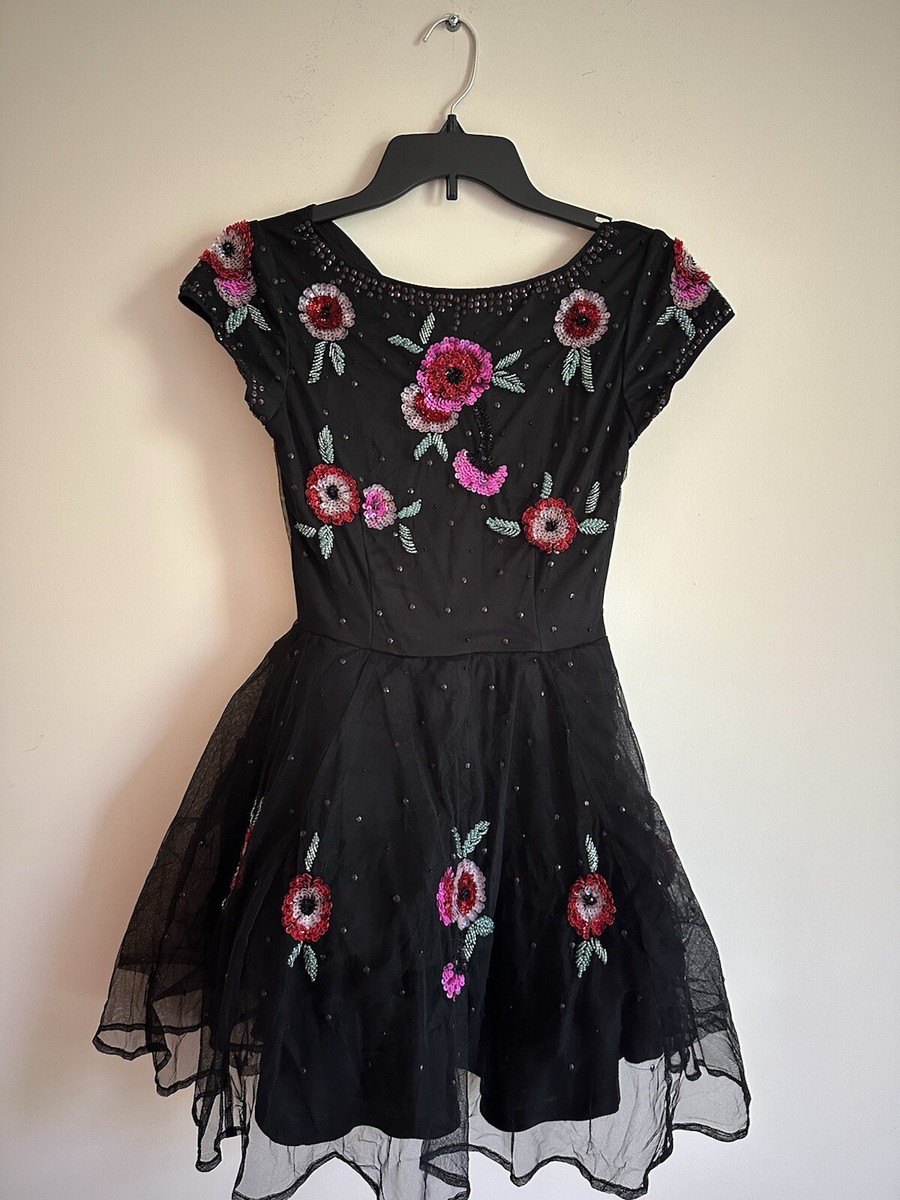 ASOS Sequined Beaded Cocktail Flowers Mini Black Dress, Size 4 | eBay
