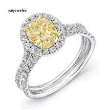 14K 2-Tone Gold Over 2CT Oval Cut Real Citrine Split Shank Halo Engagement Ring