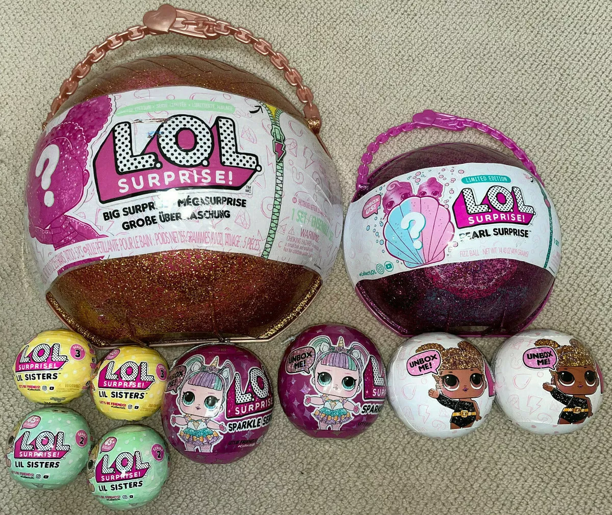 LOL surprise Lot: 8 balls & BIG L.O.L Surprise Glitter & Pink Pearl Mermaid  ball