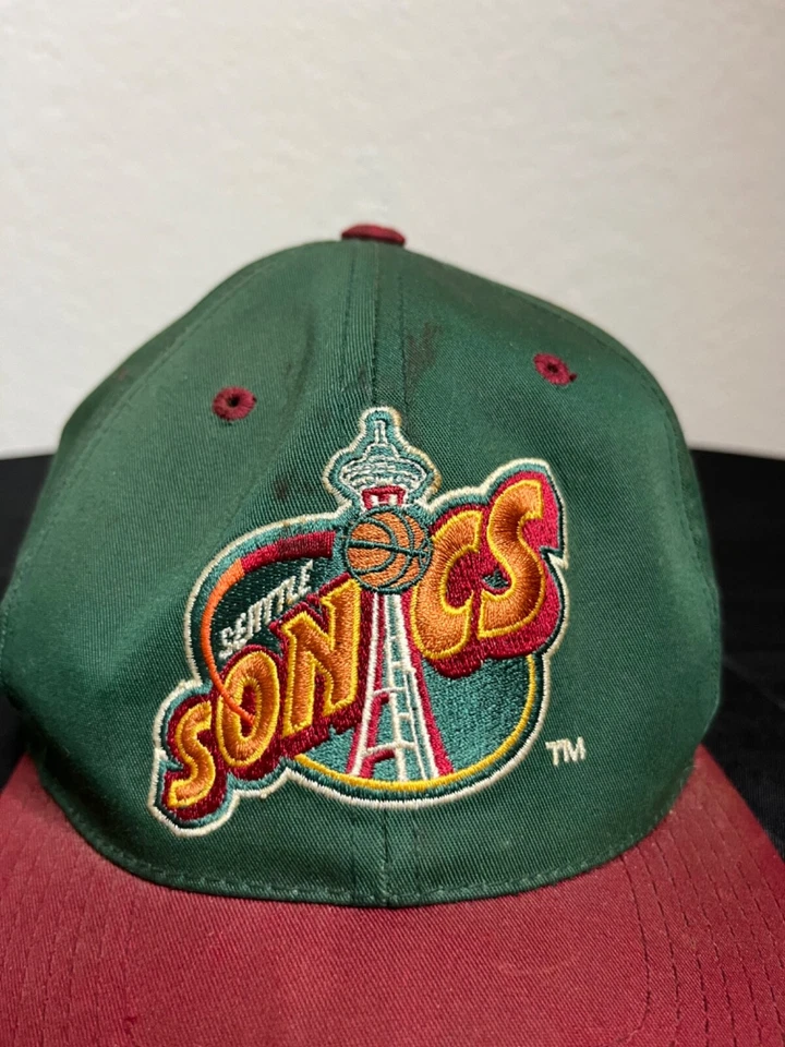 Gorra con logotipo vintage 7 Seattle Super Sonics Snapback verde deletreada años 90 Foto 2 de 4