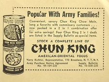 Chun King Chow Mein American-Oriental Foods Army Families Vintage Print Ad 1953