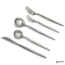 20 Piece Matte Silver Flatware Set Stainless Steel Thin Handles Service For 4