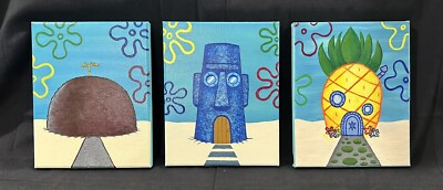 Original SpongeBob acrylic paintings on wrapped canvas 8x10. Sold As A Set.