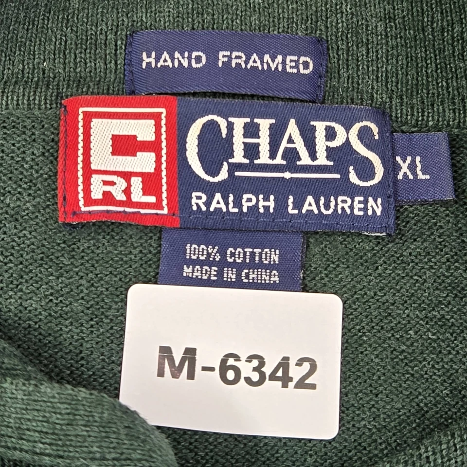 Chaps Ralph Lauren Men Polo Shirtt XL Green Logo Embroidery Long Sleeve Cotton - Image 2 of 4