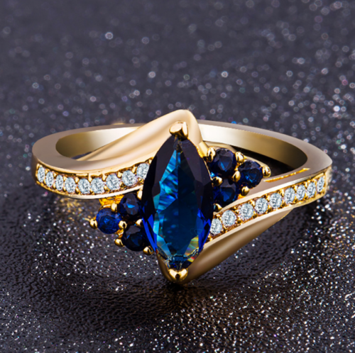 2Ct Marquise Cut Blue Sapphair Solitaire Engagement Ring 14K Yellow Gold Finish - Picture 1 of 5