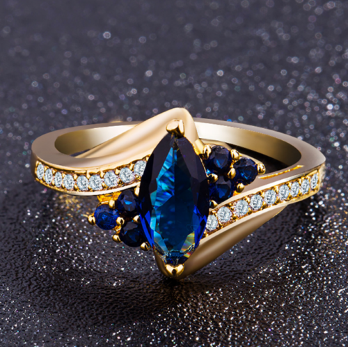 2Ct Marquise Cut Blue Sapphair  Solitaire Engagement Ring 14K Yellow Gold Finish - Picture 1 of 5