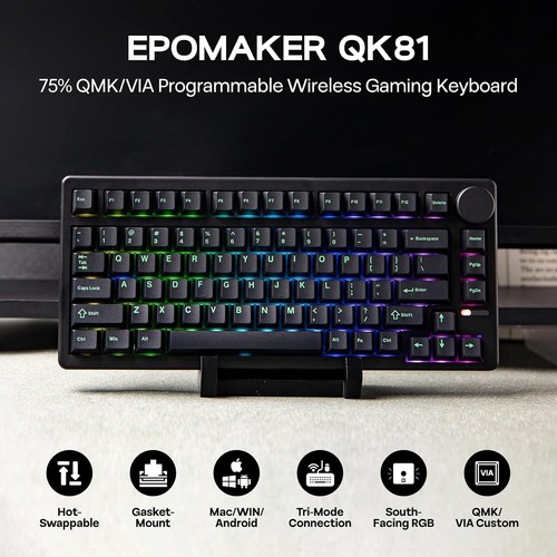 EPOMAKER QK81 75% Tastiera da Gioco Meccanica Wireless, QMK/VIA Programmabile - Foto 2 di 12