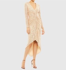 Mac Duggal Midi Sequin Party Dress Rose Gold