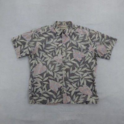 Cooke Street Mens Shirt XL Hawaiian Aloha Short Sleeve Gray Floral Button Up