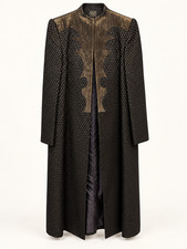 Claude Patrick Paris Metallic Jacquard Long Evening Coat Black Gold FR 46