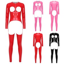 Women Jumpsuits Party Leotards PU Rompers Crotchless Coveralls Casual Bodysuit