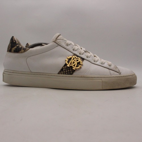 Sneakers basse Roberto Cavalli pelle serpente uomo EU 44 bianco oro logo RC