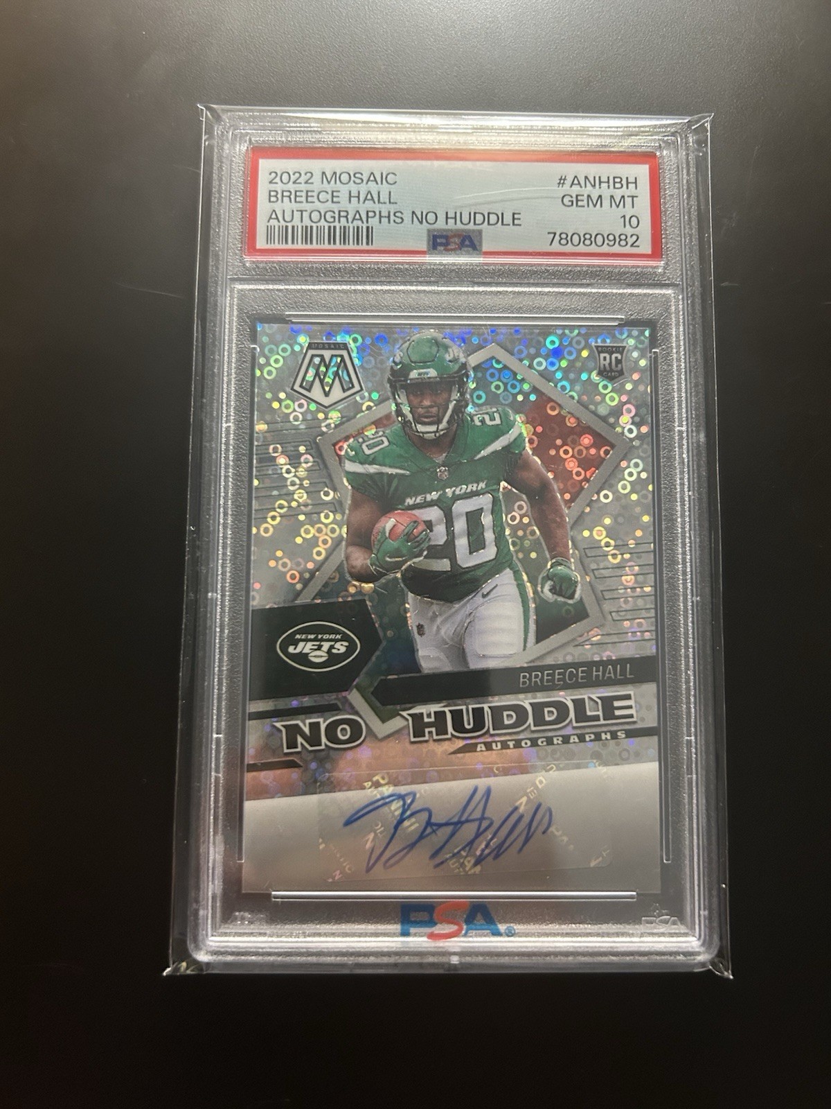 2022 Panini Mosaic Breece Hall No Huddle #ANH-BH Rookie AUTO PSA 10