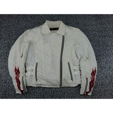 Orange County Choppers Moto Jacket Womens Medium White Good Flame Embroidered