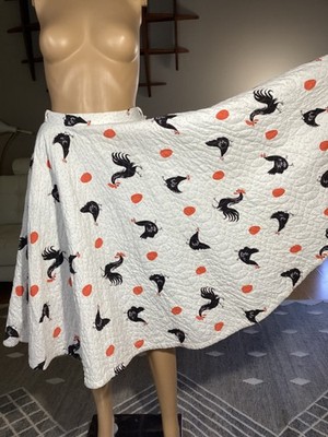 Vintage 50 s Novelty Farm Chicken & Egg Print Circle Quilted Skirt Rockabilly