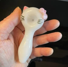 Hello Kitty Cat Hand pipe Hand Blown Quality Glass Tobacco pipe Girly Pipe