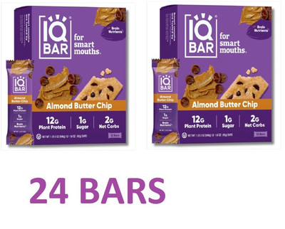 2x IQBAR Brain and Body Plant Protein Bars - Butter Chip Almond Butter /24 total