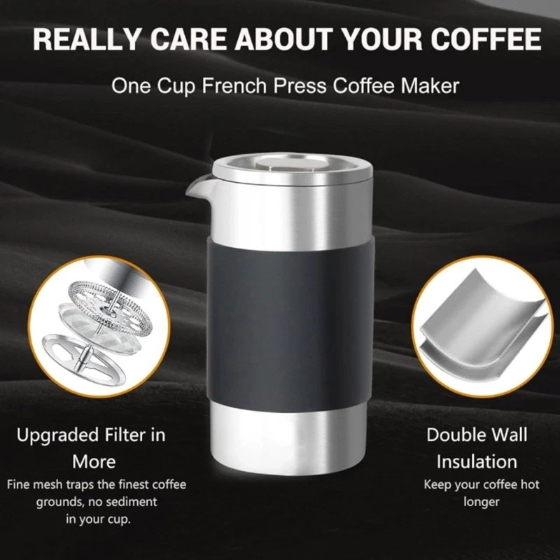 Portable French Press For Coffee And Tea 350ml Size Metal Construction