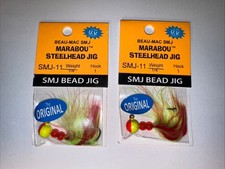 Pack Of 2 - Beau Mac Marabou Jig, SMJ-11, 1/4 oz, 1/0 Lure, Chartreuse & Flame