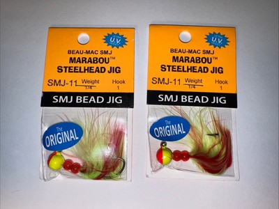 Pack Of 2 - Beau Mac Marabou Jig, SMJ-11, 1/4 oz, 1/0 Lure, Chartreuse & Flame