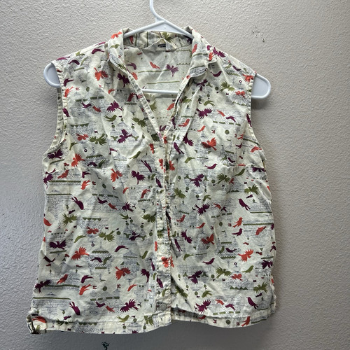 1950’s 60s Vintage Cropped MOD Collared Top Cotton Sz 34 Birds Bird Cage Novelty