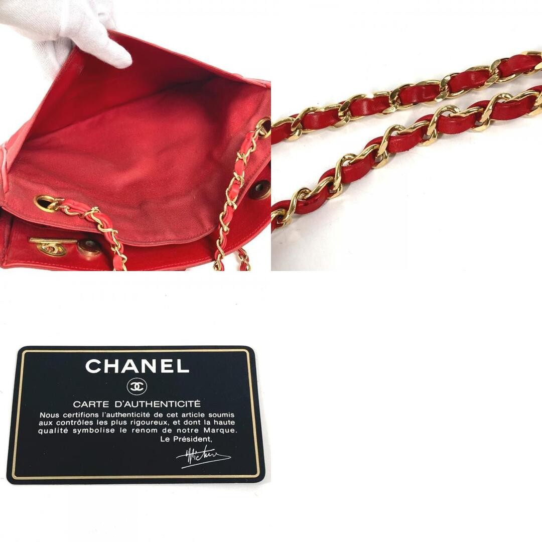 Chanel CC Coco Mark Matelassé Quilted Double Chain Shoulder Bag Leather Red Auth image 10
