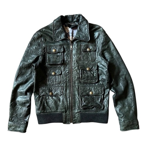 Vintage Rare Dolce Gabbana D&G Biker Multi Pocket Leather Jacket Sz 50 L
