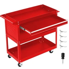 Heavy Duty 3 Tier Rolling Tool Cart with Pegboard & Drawer & 4 Hooks & Wheels