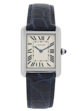 Cartier Tank Solo 3170 W5200005 Silver Dial Dark Blue Strap 24MM Ladies' Quartz