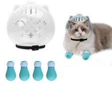 Cat Muzzle Grooming Anti Bite Helmet w/ 4 Paw Covers Anti Scratch Set