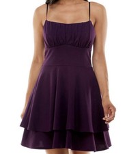 Emerald Sundae Purple Fit & Flare Dress Ruched Layered Skirt Size XL