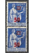 Timbre YT 482 MI 484 Paix 90c bleu SCH 50  1940 1941 Paire Verticale