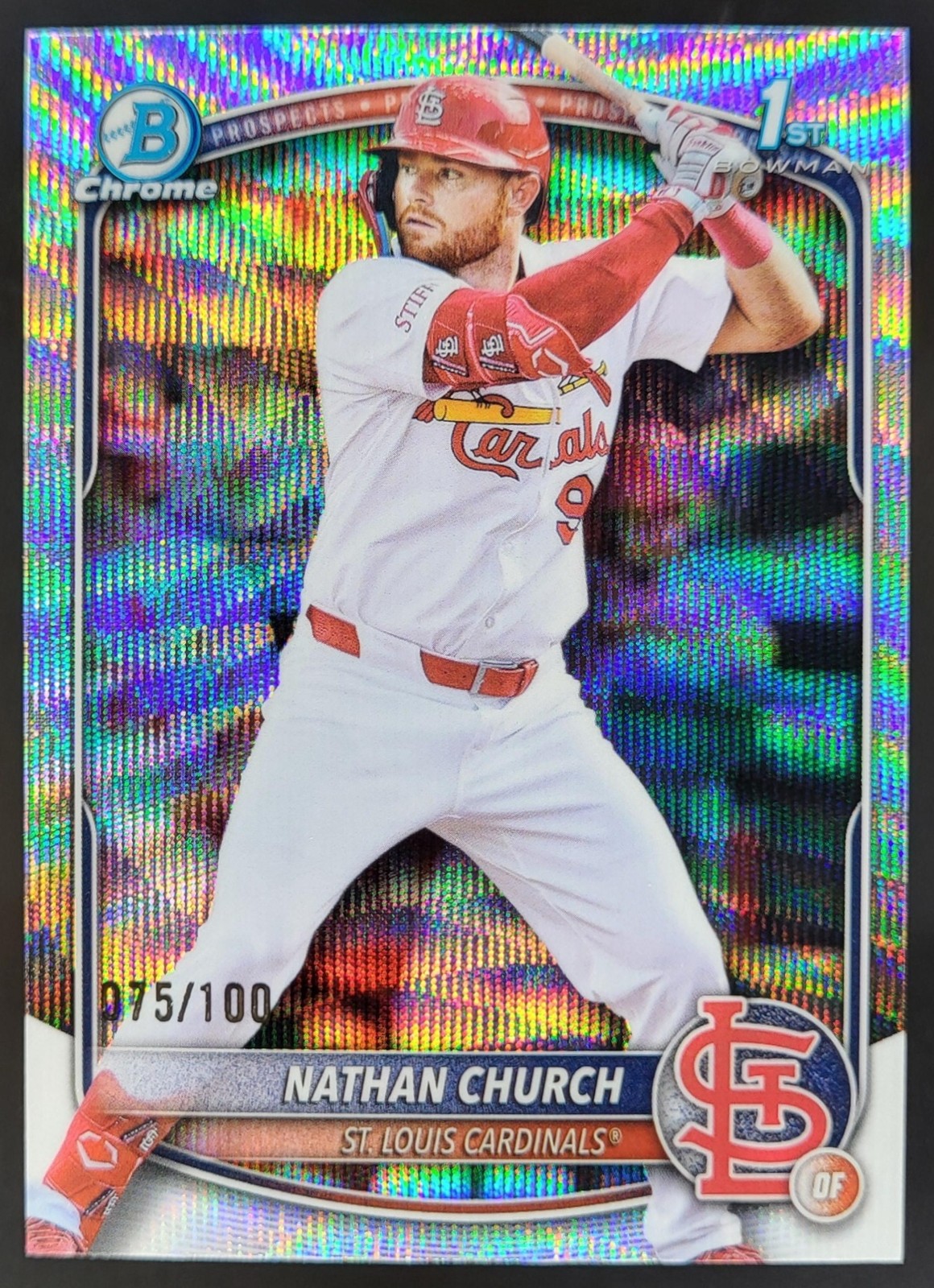 2025 Bowman Chrome Nathan Church Wave Refractor /100 1st Prospect Cardinals MS2