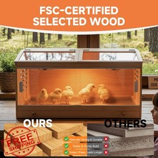 Large Brooder Box for Chicks Wooden Chicken Brooder 3 Heating Lamp Thermostat
